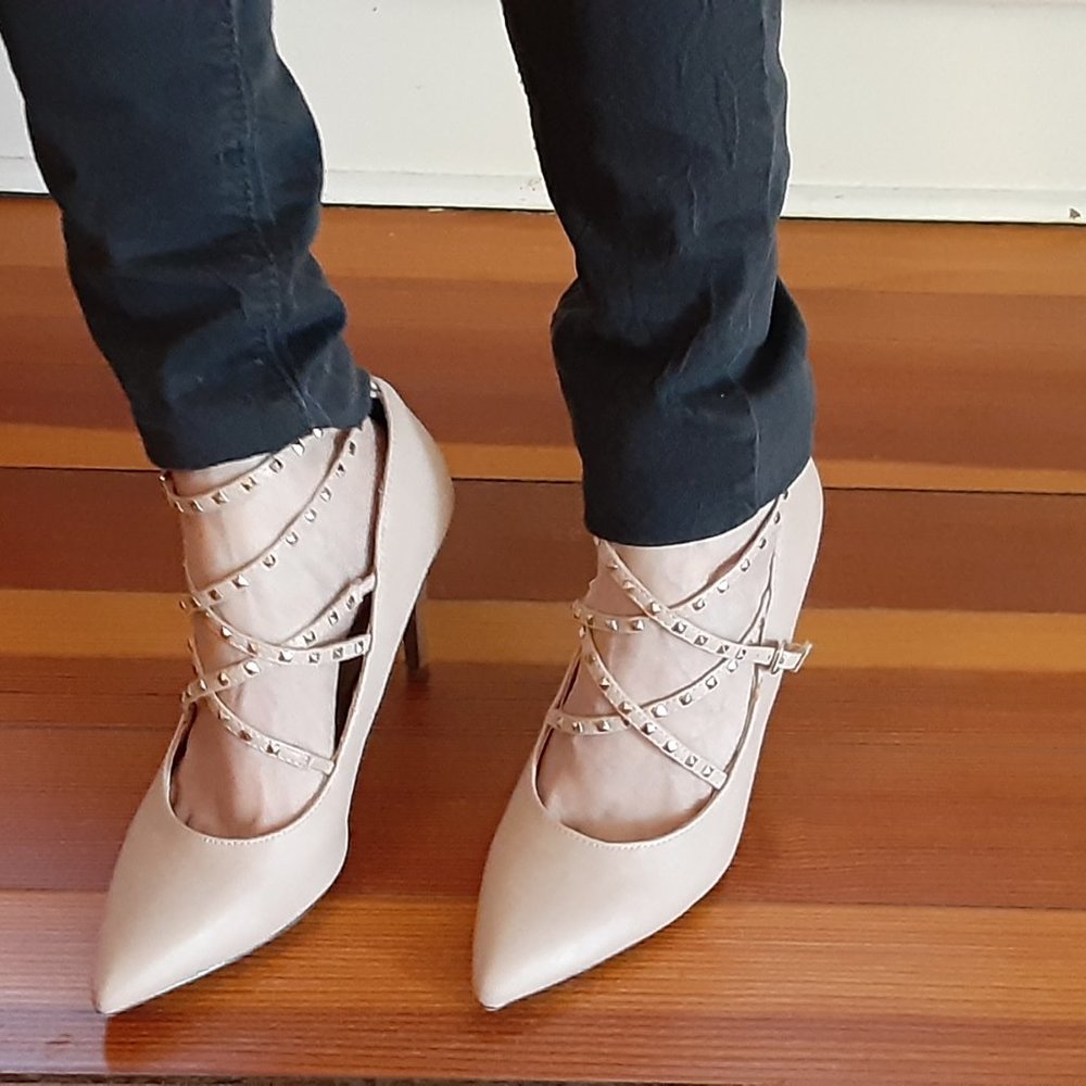 Nude Gold Studded Betsyville Pumps